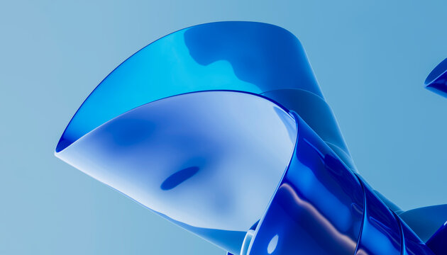 3D cyan folded sculpture rising through smooth curved planes.