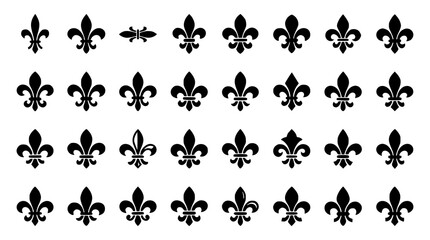 Minimal Fleur de Lis Heraldic Lily Silhouette Icons Vintage Royal Floral Vector Collection © Shohel