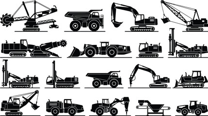 Naklejka premium Collection of heavy construction machinery icons