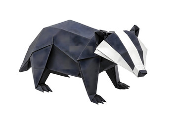 Origami Badger with Striped Folded Face in Grey and White Paper Isolated Transparent PNG