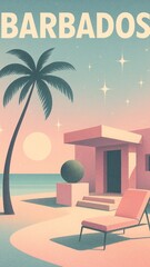 Fototapeta premium Tropical paradise retro mobile wallpaper