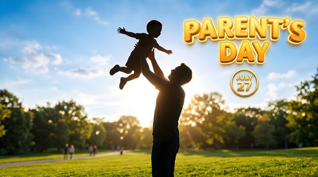 Father and child playing, Parent's Day celebration, happy family moment, outdoor fun