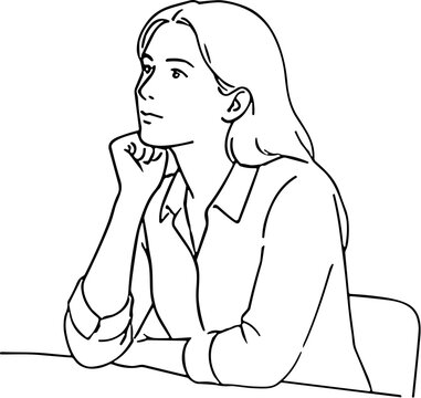 Woman resting chin on hand, looking thoughtfully to the side