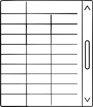 Simple line drawing of a spreadsheet interface with scroll bar