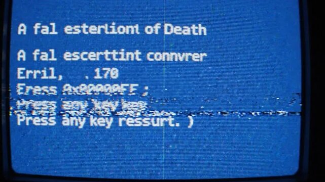 Digital art Retro Windows Blue Screen Error Glitch Background with CRT Computer Failure Effect