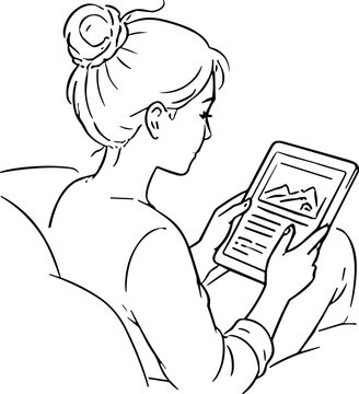 Young woman relaxing while browsing on a digital tablet device