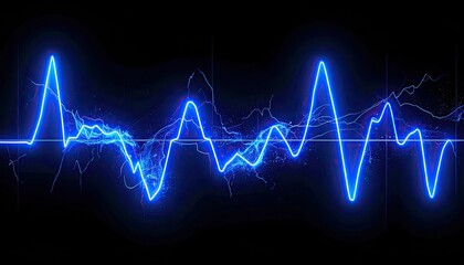 Fototapeta premium Dynamic Blue Electric Waveform. Abstract Glowing Digital Pulse Background. Energy, Sound, Technology Concept.