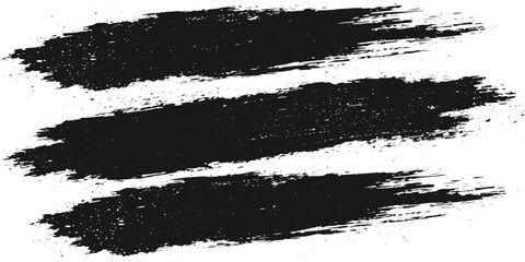Fototapeta premium Hand Painted Straight Brush Stroke Set Featuring Black Ink Smears, Thick Paint Lines and Grunge Texture.