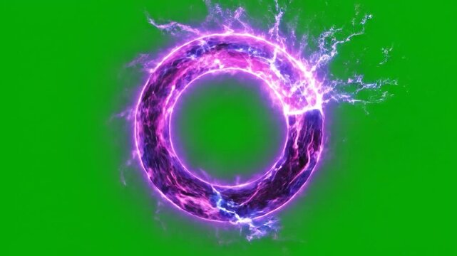 Vibrant purple and blue energy portal on a green screen background