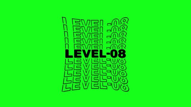 Level 08 text effect with distorted repeating letters on a bright green background typography graphic design
