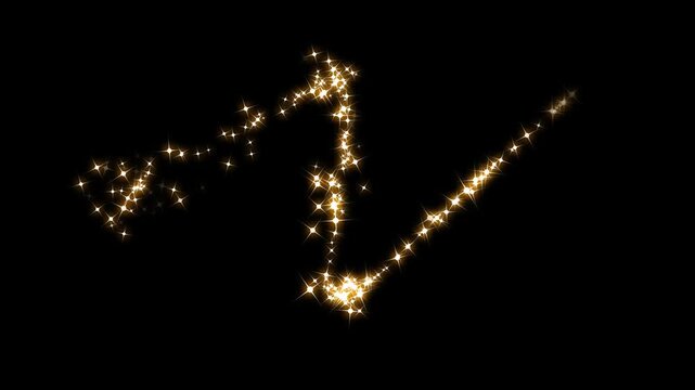 Golden glitter star trail motion on black screen, fast sparkling star lines, magic fairy dust sparkle, glitter star sparkle effects, pixie dust path, smooth curved shimmer animation, 4k