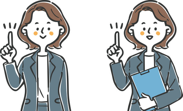指差しをするキャリアウーマン　上半身　ベクター
