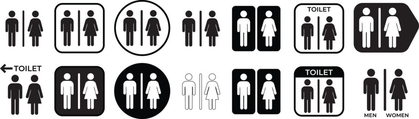 Restroom Toilet Sign Collection, Bathroom and Washroom Pictogram Vector Set © bydeziner