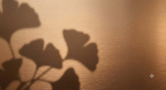Autumn Ginkgo Shadows on Brushed Bronze Metal Surface