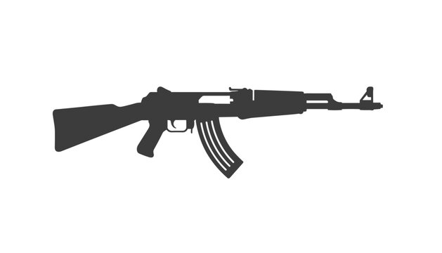 Black silhouette of an assault rifle isolated on white background