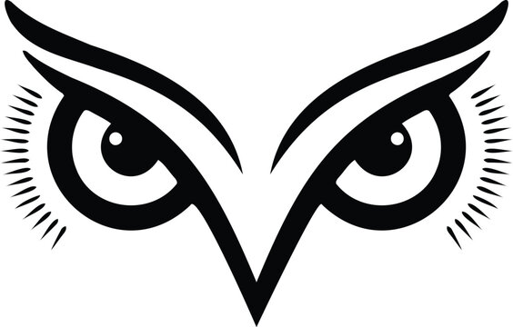 Owl eyes icon. Bird face symbol with sharp gaze. Wisdom, night vision and mystery concept for wildlife, nature and tattoo design. Icon element for animal, forest and logo apps.