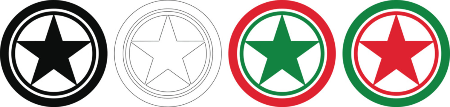 Star badge icon set in circle with black outline and colorful variations