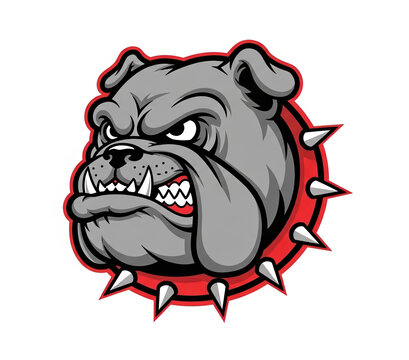Grumpy bulldog head with spiked collar, symbolizing toughness, strength, and protective nature
