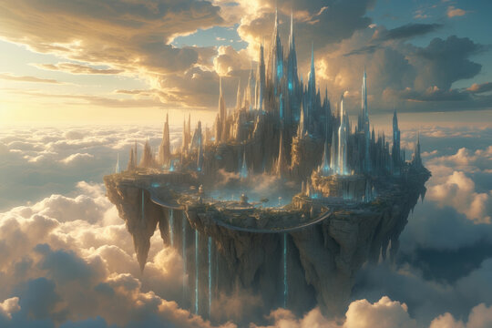 Futurism science fiction urban cityscape, cyber city town panorama building future AI Generative
