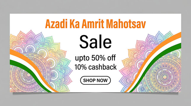 Colorful sale banner with discount and shopping icons