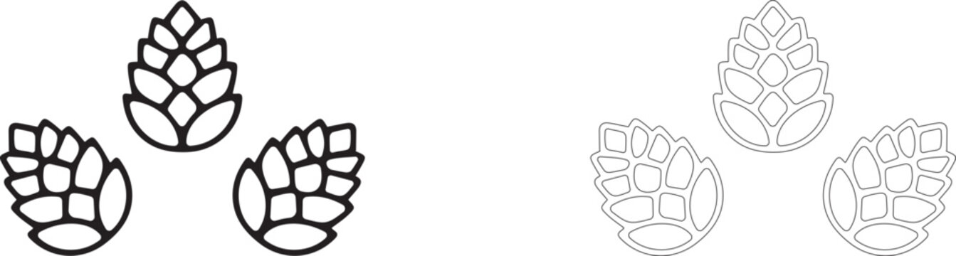 Pine Cones Line Art Vector Illustration For Winter Botanical Logo Design.