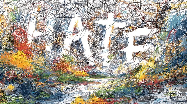 Abstract impressionist painting featuring the word FATE hidden in a colorful autumn forest landscape.