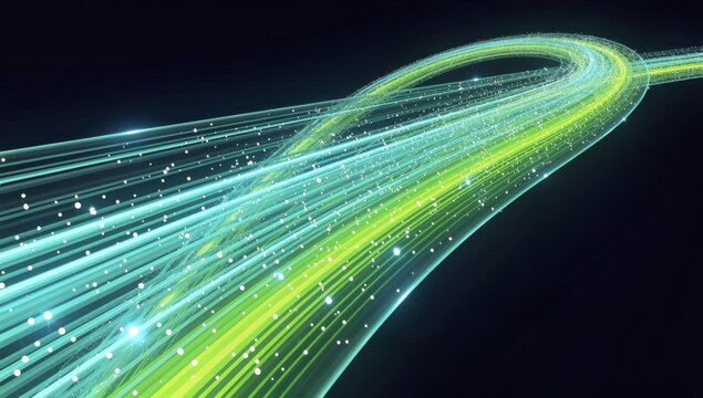 Optical Fiber Technology Background with Futuristic Light Waves, Digital Communication and Network Design