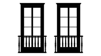 Obraz premium Elegant double French doors with balcony railing design. Classic architectural window silhouettes for modern and traditional interiors