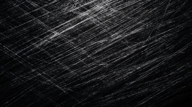 Dark black scratched metal texture with deep white lines. Grunge abstract detailed background, vintage weathered metallic surface, rough industrial black and white overlay, spooky Halloween spider net