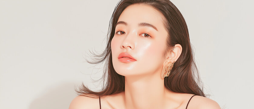 美容, 女性, スキンケア, 化粧品, ビューティー, 若い女性, 美肌, 日本人, アジア人, フェイシャル, メイク, 美容液, 保湿, クリーム, エイジングケア, 美容医療, エステ, 美容クリニック, 肌ケア, ナチュラルメイク, 透明感, ツヤ肌, モデル, 笑顔, ポートレート, クローズアップ, リラックス, 癒し, 健康的, 美白, コラーゲン, ヒアルロン酸, アンチエイジング