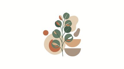 Abstract botanical art with eucalyptus leaves and organic shapes © Maubuatapa