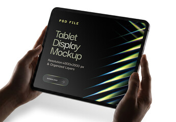 Hands Holding Digital Tablet Mockup Isolated on White Background for App and Screen Design Presentation