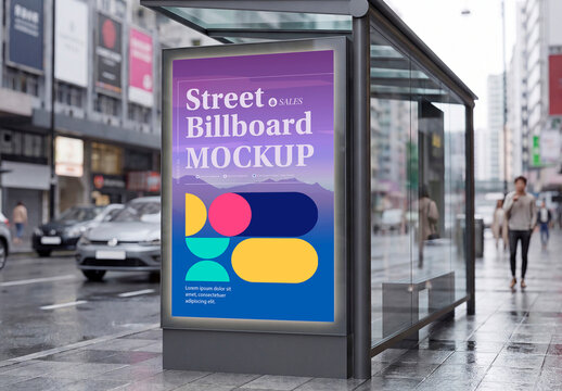 Modern Street Bus Shelter Poster Mockup