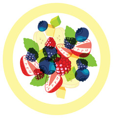 Top View Vector Illustration of Fresh Mixed Berry Fruit Salad © blueringmedia