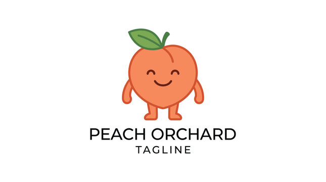 Cute cartoon peach character mascot logo for fruit farm