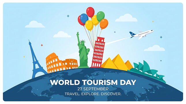 World tourism day international travel landmarks vector illustration