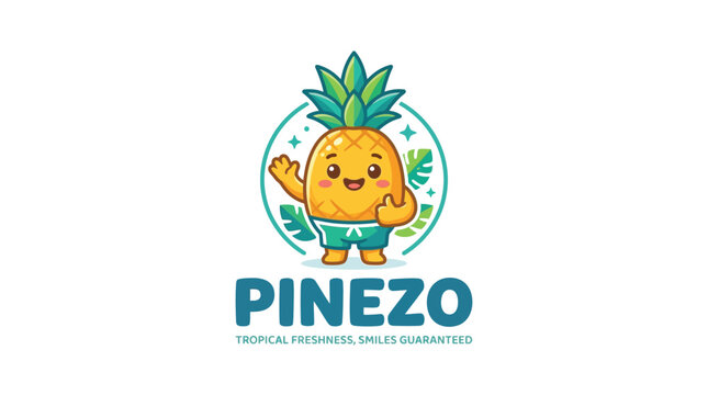 Cute pineapple mascot logo with sunglasses for tropical brands.