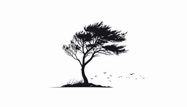 Tree standing alone in wind storm.