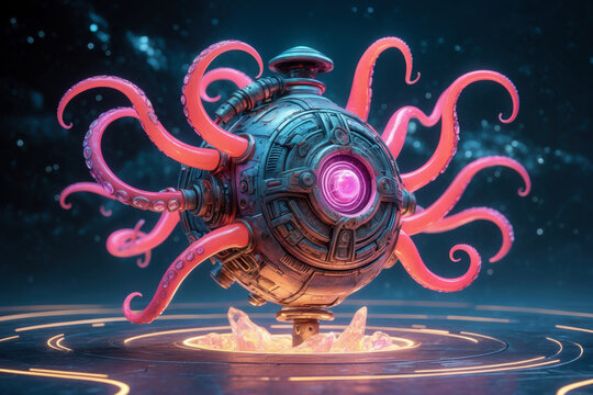 Fantastic mythological animal from fairy tale, underwater creature with tentacles AI Generative