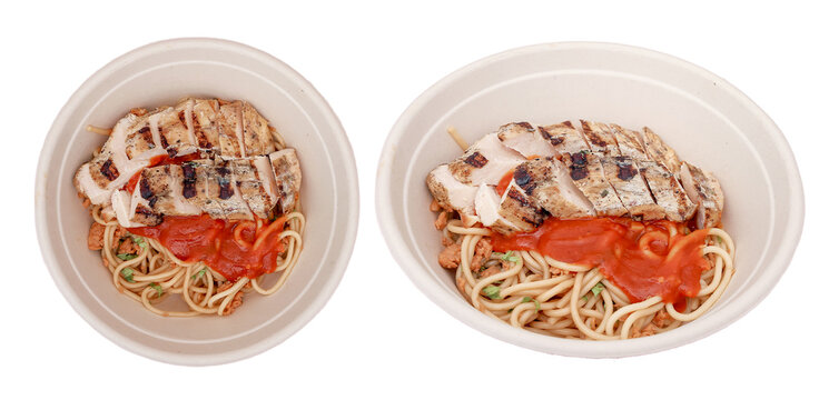 Grilled Chicken Spaghetti Pasta Bowl Isolated on Transparent Background PNG