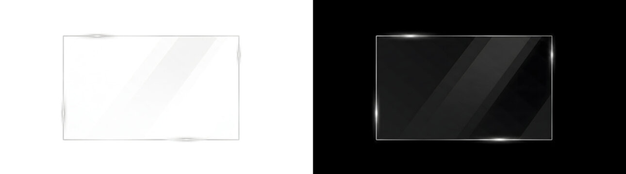 Glass frame banner featuring a shiny realistic rectangle panel layout including a PNG, Transparent and Black Background Versions option for creators