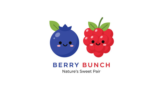 Adorable blueberry and raspberry mascot logo for food products.