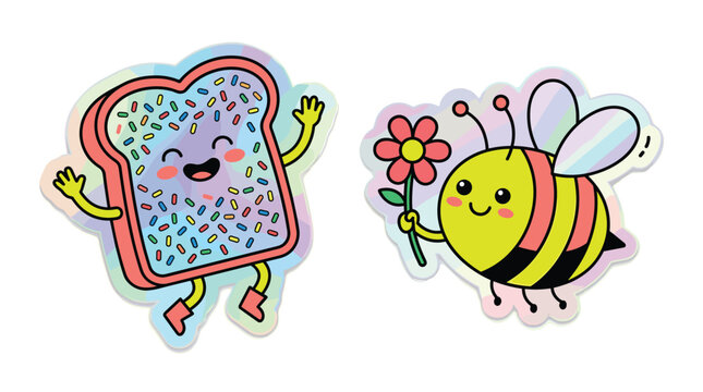 Adorable bread slice and happy bee sticker set.
