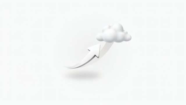 A white arrow emerges from a fluffy cloud, symbolizing innovation and ideas.