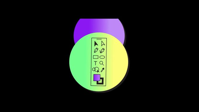 Minimalist Graphic Design Toolbar Animation, Software Toolbox and Creative Interface Concept, Custom Workspace Icon Loop on Black Background