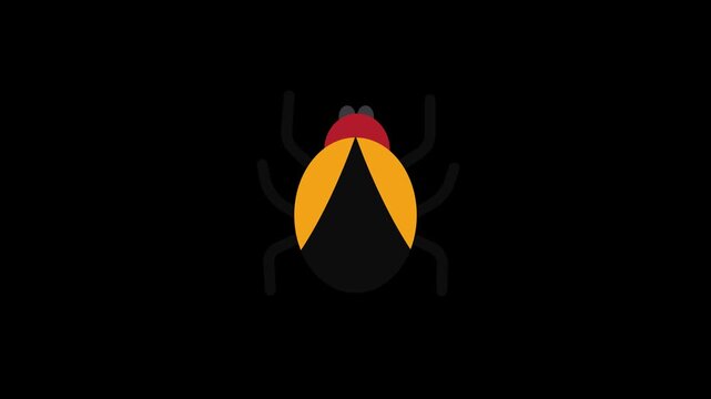 Minimalist Bug and Insect Animation, Coding Software Debugging Concept, Pest Control and Yellow Beetle Icon Loop on Black Background