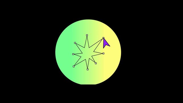 Minimalist Vector Shape Editing Animation, Direct Selection Tool and Anchor Point Manipulation, Custom Star Path Transformation Loop on Black Background