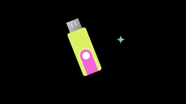 Minimalist USB Flash Drive Animation, Portable Data Storage and Transfer Concept, Pen Drive Hardware Icon Loop on Black Background