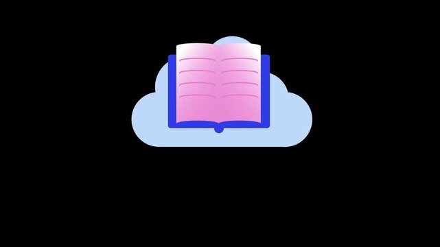 Minimalist Cloud Education and Ebook Upload Animation, Digital Library Concept, Online Learning Icon Loop on Black Background