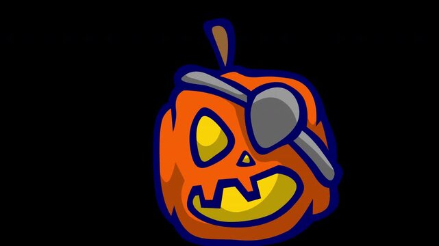 Halloween pirate pumpkin loop animation on transparent background 4K video.